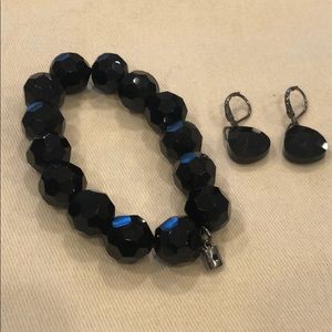 Black bead bracelet and earrings